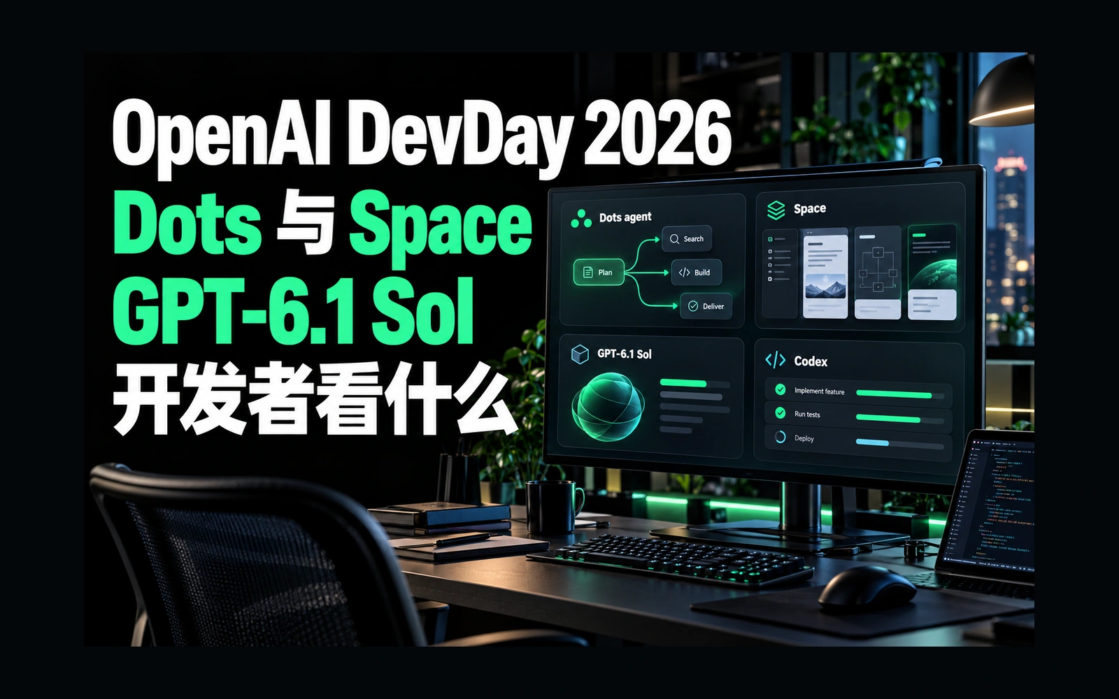 OpenAI DevDay 2026 科技工作台展示 Dots、ChatGPT Space 与 GPT-6.1 Sol 的协作流程